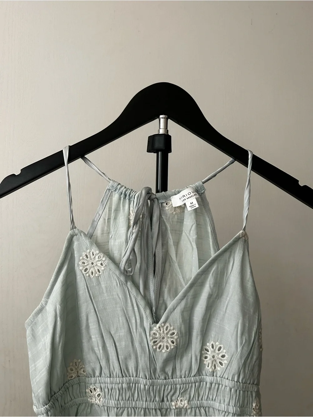 Light Blue Eyelet Halter Camisole Top with Smocked Waist